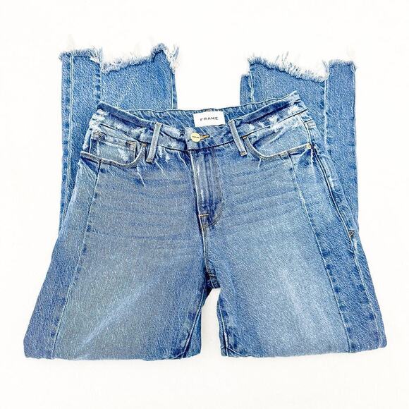 Frame Le Crop Mini Boot Ripped Raw Hem Denim Jeans Masonic Size 26 - Picture 4 of 8